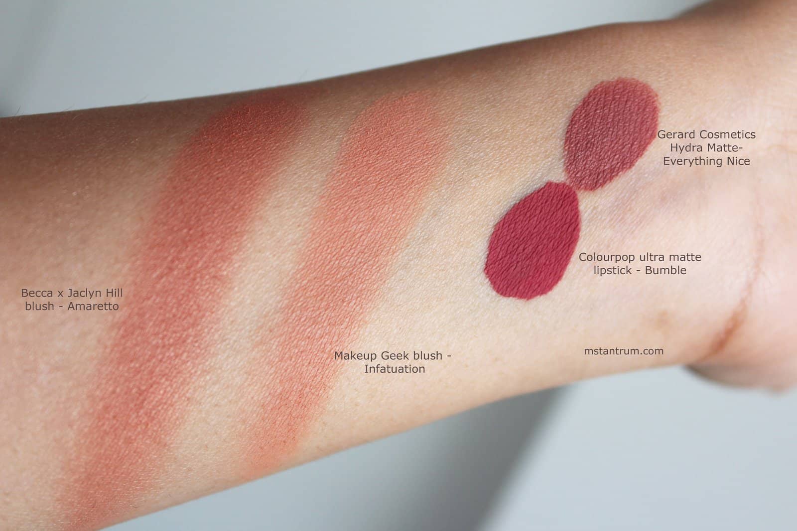 colourpop bumble & Gerard cosmetics Everything nice swatches