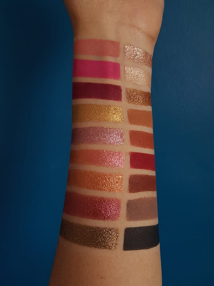 Swatches of Huda beauty Rose Gold Remastered Palette - Ms Tantrum Blog