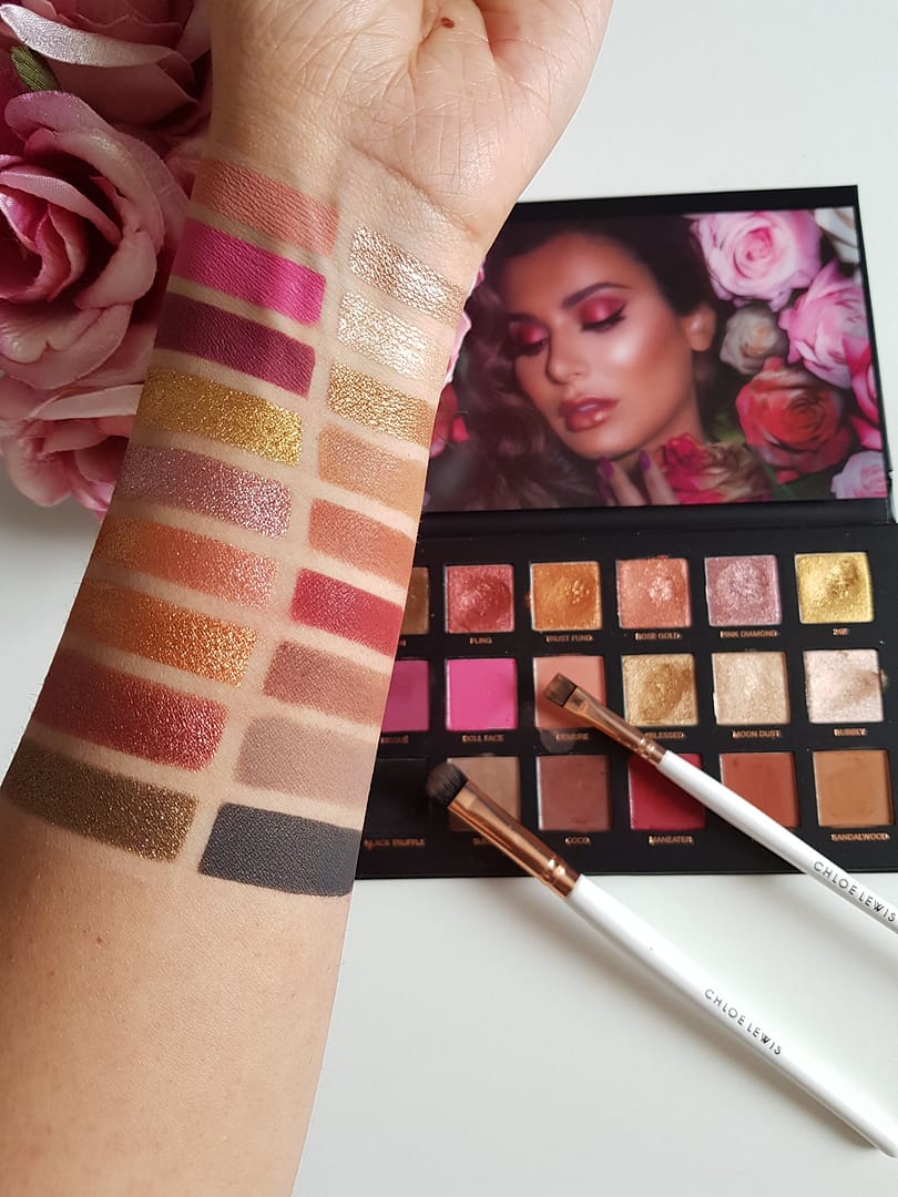 Swatches of Huda beauty Rose Gold Remastered Palette in day light - image rights: Ms Tantrum Blog